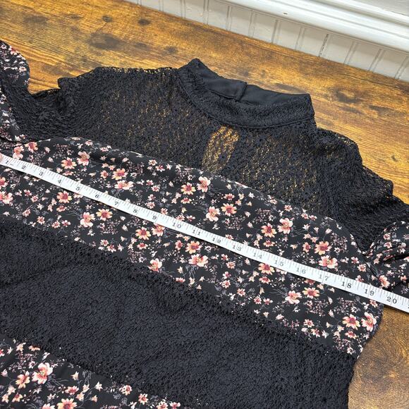 Whimsigoth Fairy Grunge Size L Dress Floral Sheer Lace Peasant Cottage Prairie - Picture 14 of 16